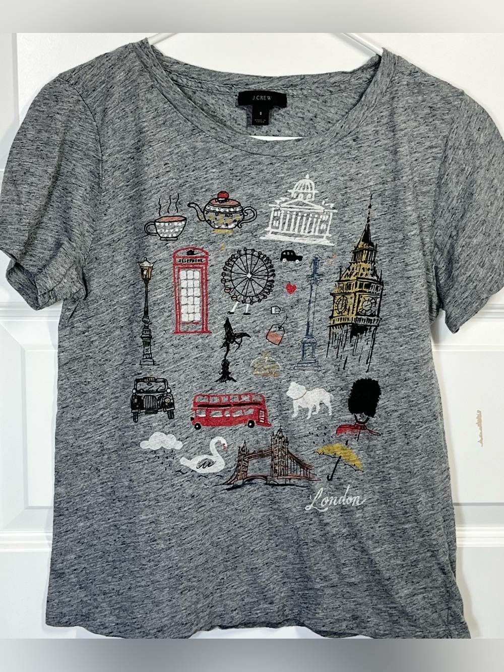 J Crew London Graphic Tee Small Gray Travel British Icons Big Ben Shirt